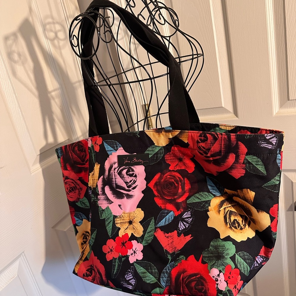 Vera Bradley Large Zip Top Tote Bag Havana Rose Black Floral - Picture 2 of 10